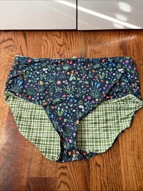 Lime Ricki Navy Floral and Green Plaid Reversible Bikini Bottoms Size 3X